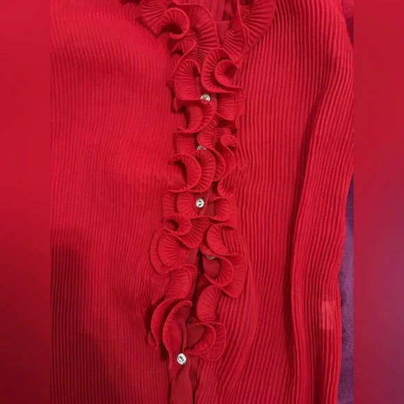 Elegant Red Ruffled Women's Top - Picture 2 of 3